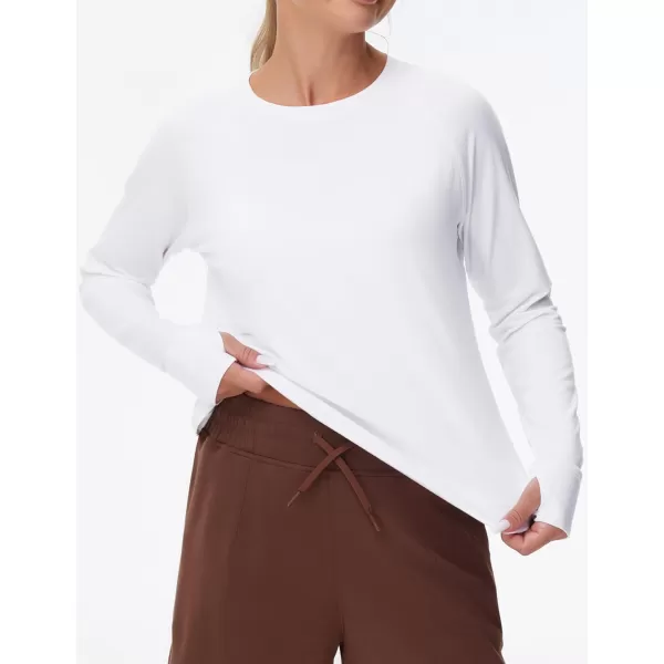 THE GYM PEOPLE Womens Long Sleeve Workout Shirts Side Slits Athletic Yoga Tee Tops with Thumb HoleWhite