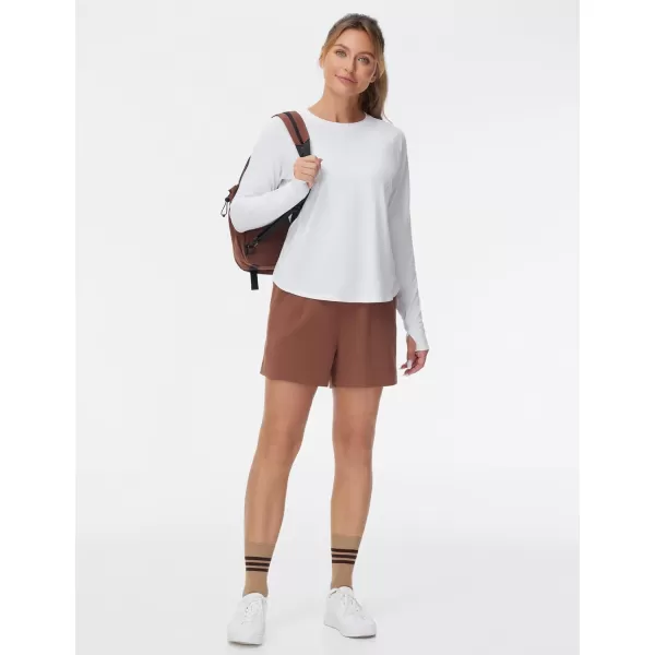 THE GYM PEOPLE Womens Long Sleeve Workout Shirts Side Slits Athletic Yoga Tee Tops with Thumb HoleWhite