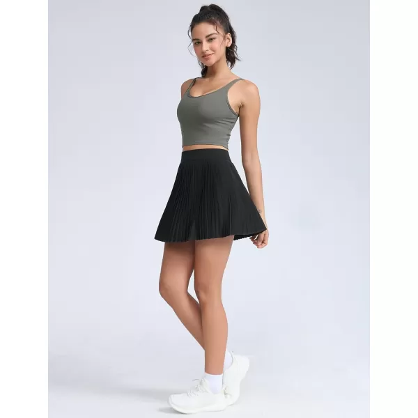 THE GYM PEOPLE Womens Pleated Tennis Skirts Lightweight Workout Golf Skorts Built in Shorts with PocketsBlack