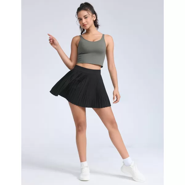 THE GYM PEOPLE Womens Pleated Tennis Skirts Lightweight Workout Golf Skorts Built in Shorts with PocketsBlack