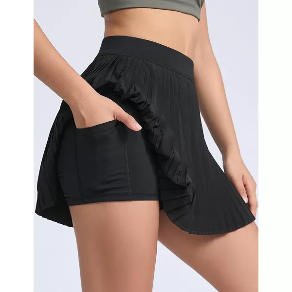 THE GYM PEOPLE Womens Pleated Tennis Skirts Lightweight Workout Golf Skorts Built in Shorts with PocketsBlack