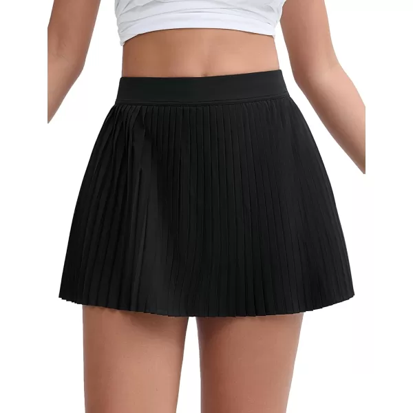 THE GYM PEOPLE Womens Pleated Tennis Skirts Lightweight Workout Golf Skorts Built in Shorts with PocketsBlack