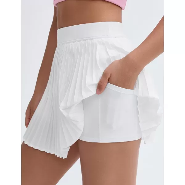 THE GYM PEOPLE Womens Pleated Tennis Skirts Lightweight Workout Golf Skorts Built in Shorts with PocketsWhite
