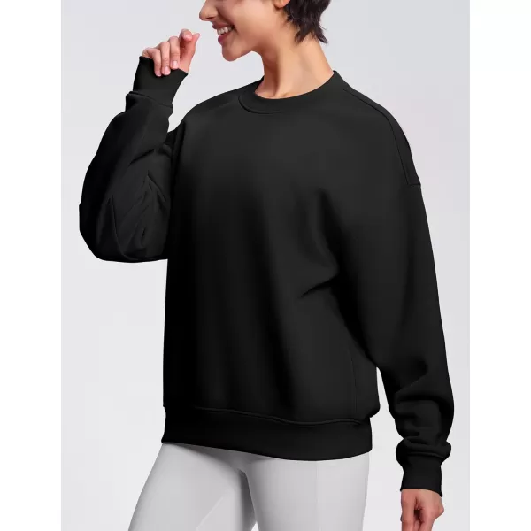 THE GYM PEOPLE Womens Soft Oversized Sweatshirt Crewneck Loose fit Lightweight Pullover TopsBlack