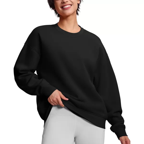 THE GYM PEOPLE Womens Soft Oversized Sweatshirt Crewneck Loose fit Lightweight Pullover TopsBlack