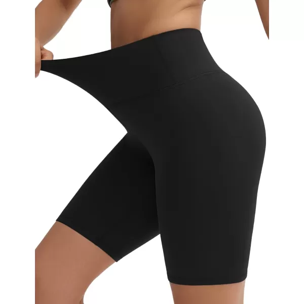 THE GYM PEOPLE Womens Stretchy High Waist Athletic Shorts Tummy Control Workout Biker Shorts for Yoga Running 8quotBlack