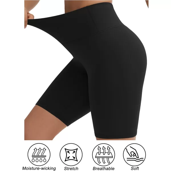 THE GYM PEOPLE Womens Stretchy High Waist Athletic Shorts Tummy Control Workout Biker Shorts for Yoga Running 8quotBlack
