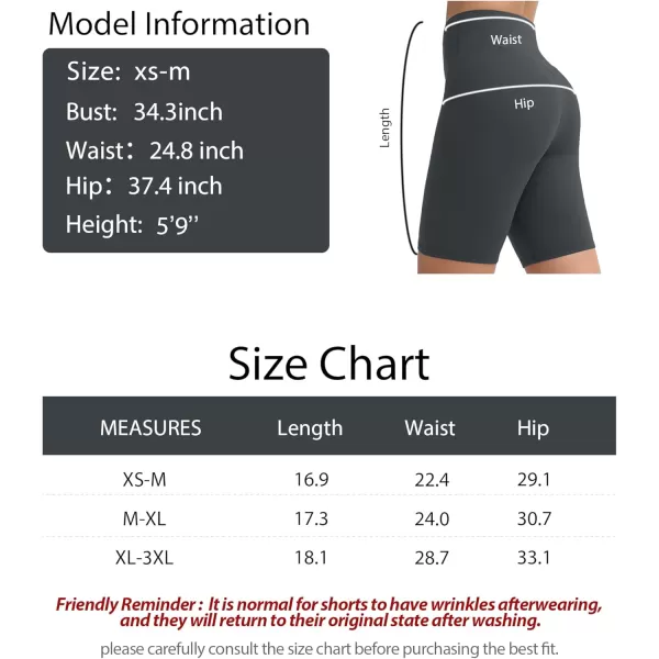 THE GYM PEOPLE Womens Stretchy High Waist Athletic Shorts Tummy Control Workout Biker Shorts for Yoga Running 8quotCharcoal Grey