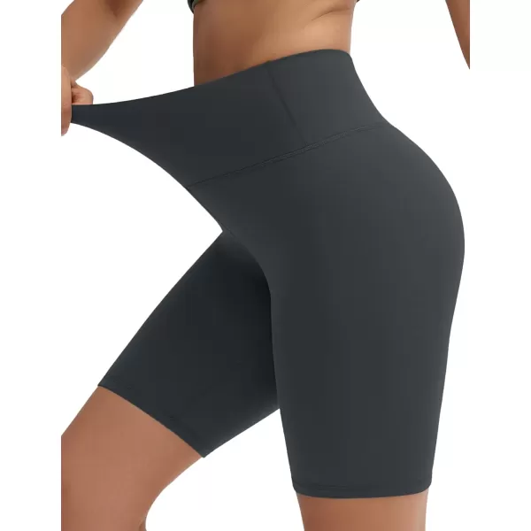 THE GYM PEOPLE Womens Stretchy High Waist Athletic Shorts Tummy Control Workout Biker Shorts for Yoga Running 8quotCharcoal Grey