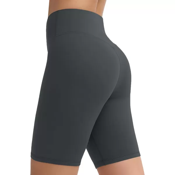 THE GYM PEOPLE Womens Stretchy High Waist Athletic Shorts Tummy Control Workout Biker Shorts for Yoga Running 8quotCharcoal Grey