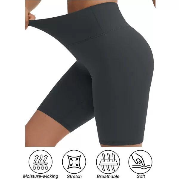 THE GYM PEOPLE Womens Stretchy High Waist Athletic Shorts Tummy Control Workout Biker Shorts for Yoga Running 8quotCharcoal Grey