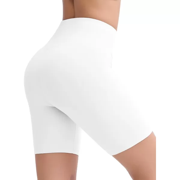 THE GYM PEOPLE Womens Stretchy High Waist Athletic Shorts Tummy Control Workout Biker Shorts for Yoga Running 8quotWhite