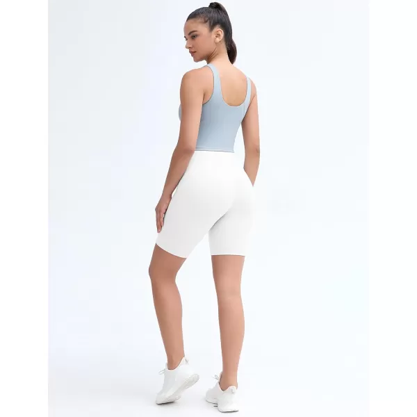 THE GYM PEOPLE Womens Stretchy High Waist Athletic Shorts Tummy Control Workout Biker Shorts for Yoga Running 8quotWhite