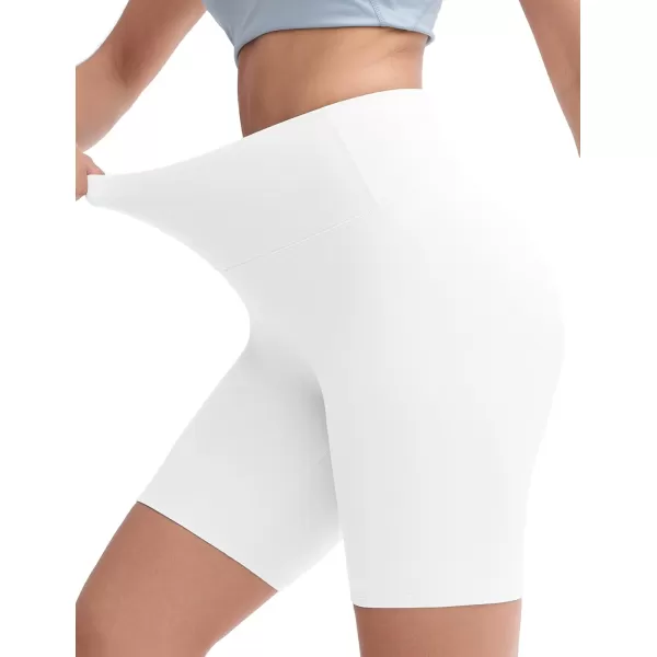 THE GYM PEOPLE Womens Stretchy High Waist Athletic Shorts Tummy Control Workout Biker Shorts for Yoga Running 8quotWhite