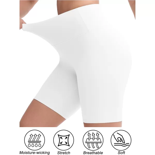 THE GYM PEOPLE Womens Stretchy High Waist Athletic Shorts Tummy Control Workout Biker Shorts for Yoga Running 8quotWhite