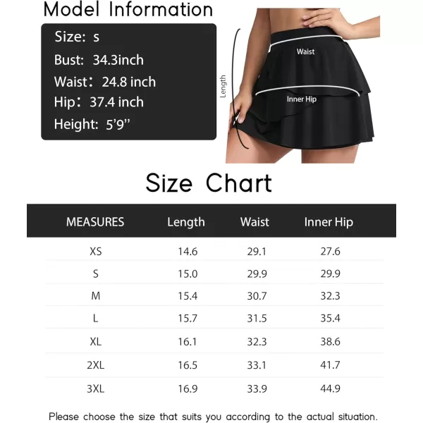 THE GYM PEOPLE Womens Tiered Petal Tennis Skirts Ruffle Golf Skorts Builtin Shorts with PocketsBlack