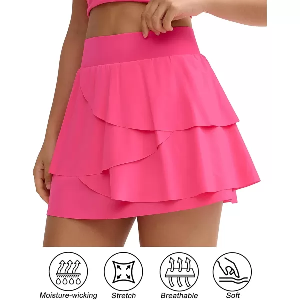 THE GYM PEOPLE Womens Tiered Petal Tennis Skirts Ruffle Golf Skorts Builtin Shorts with PocketsBright Pink