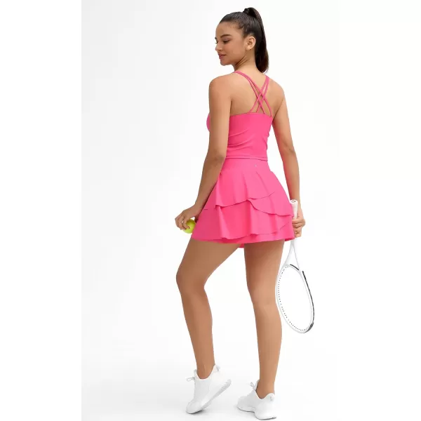 THE GYM PEOPLE Womens Tiered Petal Tennis Skirts Ruffle Golf Skorts Builtin Shorts with PocketsBright Pink