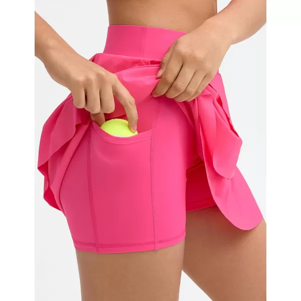 THE GYM PEOPLE Womens Tiered Petal Tennis Skirts Ruffle Golf Skorts Builtin Shorts with PocketsBright Pink
