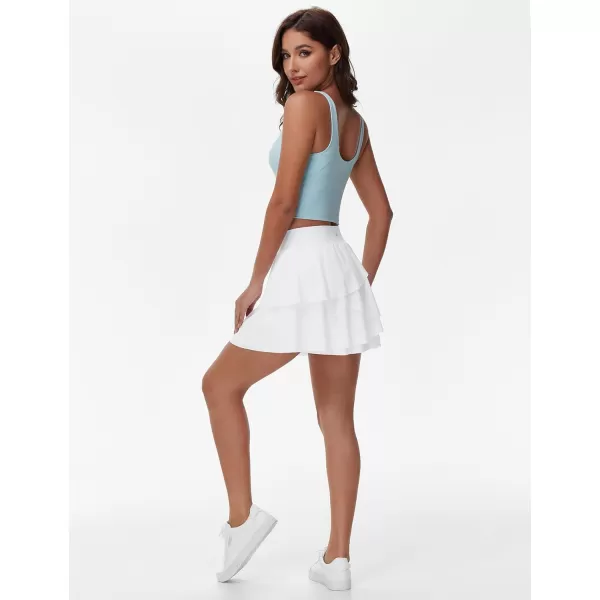 THE GYM PEOPLE Womens Tiered Petal Tennis Skirts Ruffle Golf Skorts Builtin Shorts with PocketsWhite