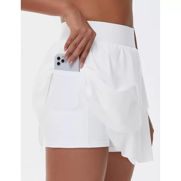 THE GYM PEOPLE Womens Tiered Petal Tennis Skirts Ruffle Golf Skorts Builtin Shorts with PocketsWhite