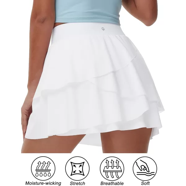 THE GYM PEOPLE Womens Tiered Petal Tennis Skirts Ruffle Golf Skorts Builtin Shorts with PocketsWhite