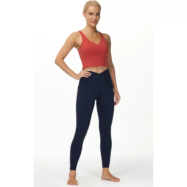 THE GYM PEOPLE Womens V Cross Waist Workout Leggings Tummy Control Running Yoga Pants with PocketsBlue