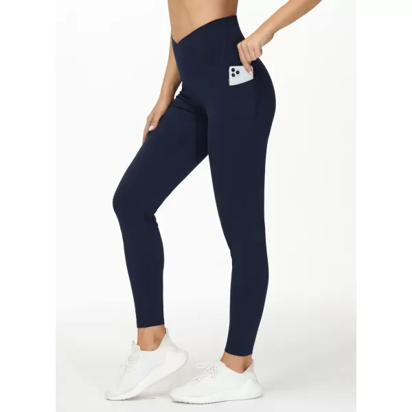 THE GYM PEOPLE Womens V Cross Waist Workout Leggings Tummy Control Running Yoga Pants with PocketsBlue