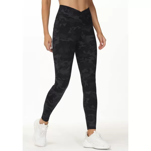 THE GYM PEOPLE Womens V Cross Waist Workout Leggings Tummy Control Running Yoga Pants with PocketsBlueDark GreyBlack