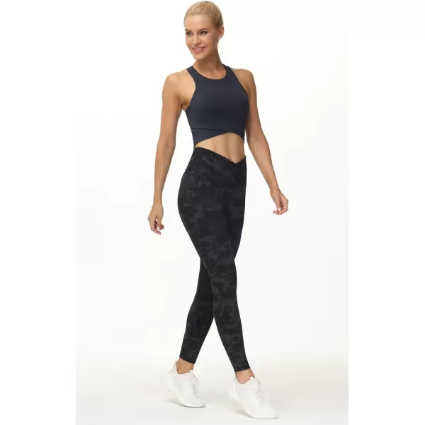 THE GYM PEOPLE Womens V Cross Waist Workout Leggings Tummy Control Running Yoga Pants with PocketsBlueDark GreyBlack