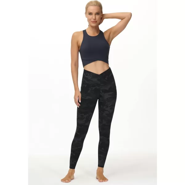 THE GYM PEOPLE Womens V Cross Waist Workout Leggings Tummy Control Running Yoga Pants with PocketsBlueDark GreyBlack