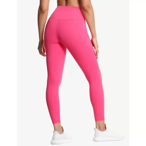 THE GYM PEOPLE Womens V Cross Waist Workout Leggings Tummy Control Running Yoga Pants with PocketsBright Pink