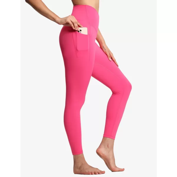 THE GYM PEOPLE Womens V Cross Waist Workout Leggings Tummy Control Running Yoga Pants with PocketsBright Pink