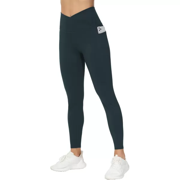 THE GYM PEOPLE Womens V Cross Waist Workout Leggings Tummy Control Running Yoga Pants with PocketsCharcoal Grey