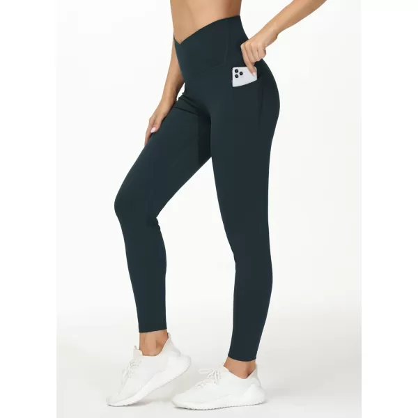 THE GYM PEOPLE Womens V Cross Waist Workout Leggings Tummy Control Running Yoga Pants with PocketsCharcoal Grey