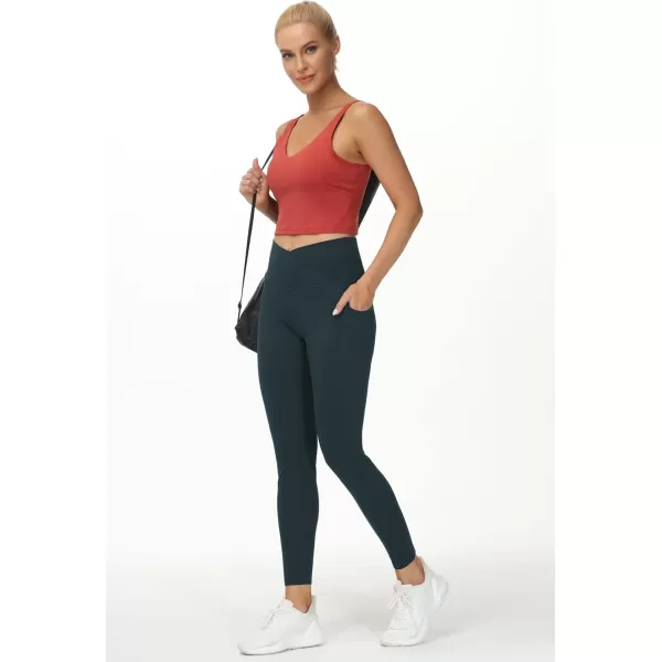 THE GYM PEOPLE Womens V Cross Waist Workout Leggings Tummy Control Running Yoga Pants with PocketsCharcoal Grey