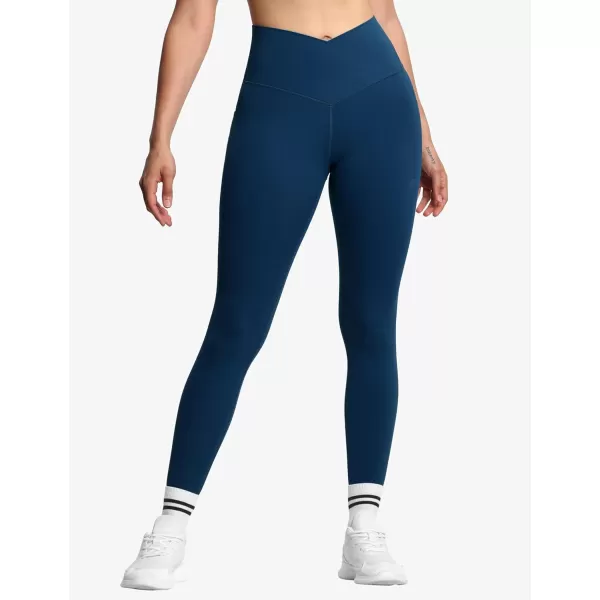 THE GYM PEOPLE Womens V Cross Waist Workout Leggings Tummy Control Running Yoga Pants with PocketsDark Blue Green