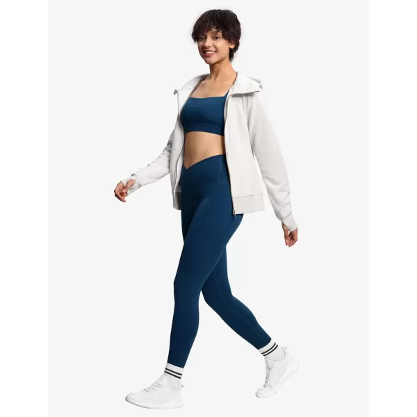 THE GYM PEOPLE Womens V Cross Waist Workout Leggings Tummy Control Running Yoga Pants with PocketsDark Blue Green