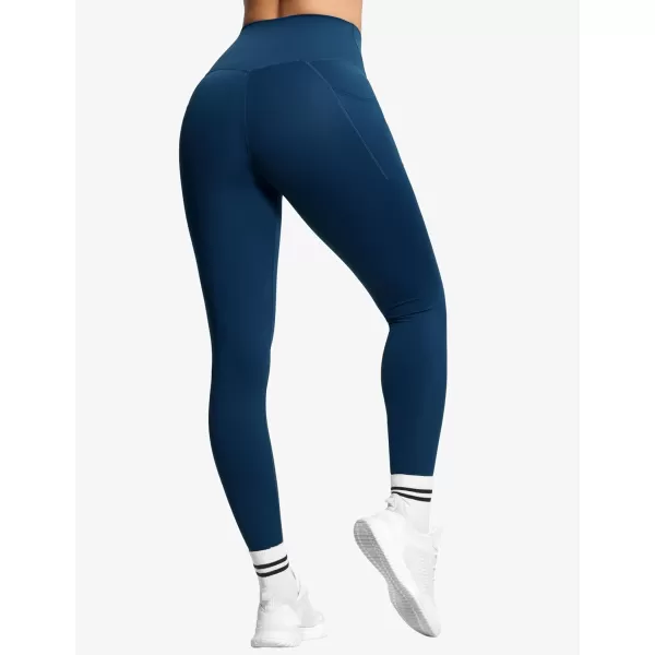 THE GYM PEOPLE Womens V Cross Waist Workout Leggings Tummy Control Running Yoga Pants with PocketsDark Blue Green