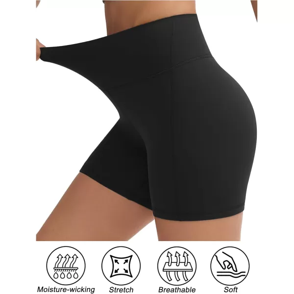 THE GYM PEOPLE Womens Workout Yoga Shorts High Waist Tummy Control Athletic Running Biker Shorts 5quotBlack