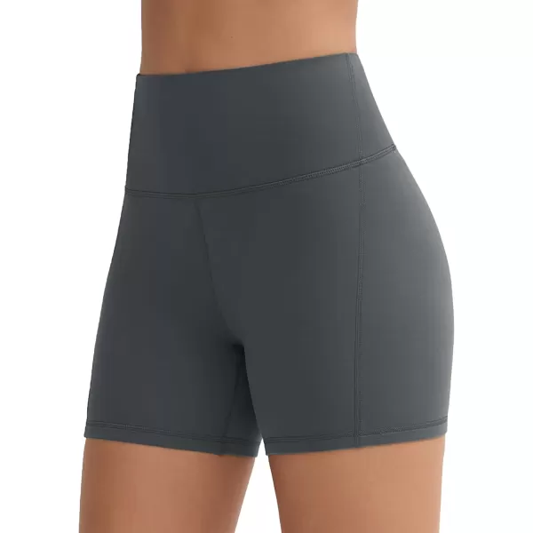 THE GYM PEOPLE Womens Workout Yoga Shorts High Waist Tummy Control Athletic Running Biker Shorts 5quotCharcoal Grey