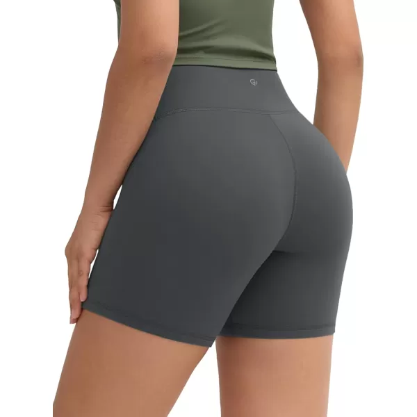 THE GYM PEOPLE Womens Workout Yoga Shorts High Waist Tummy Control Athletic Running Biker Shorts 5quotCharcoal Grey