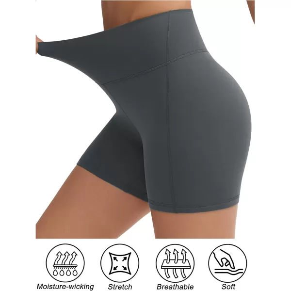 THE GYM PEOPLE Womens Workout Yoga Shorts High Waist Tummy Control Athletic Running Biker Shorts 5quotCharcoal Grey