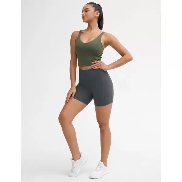 THE GYM PEOPLE Womens Workout Yoga Shorts High Waist Tummy Control Athletic Running Biker Shorts 5quotCharcoal Grey