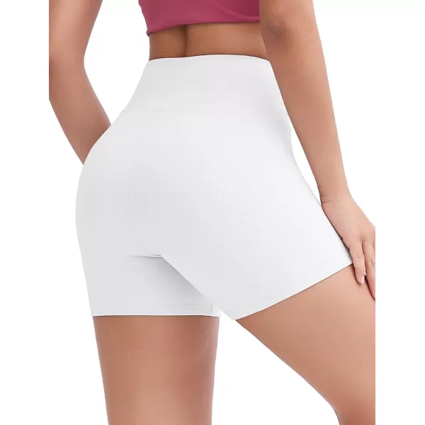 THE GYM PEOPLE Womens Workout Yoga Shorts High Waist Tummy Control Athletic Running Biker Shorts 5quotWhite