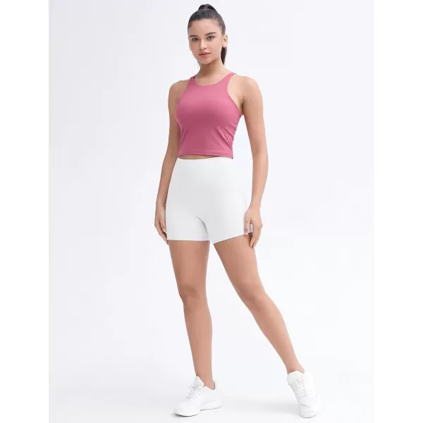 THE GYM PEOPLE Womens Workout Yoga Shorts High Waist Tummy Control Athletic Running Biker Shorts 5quotWhite