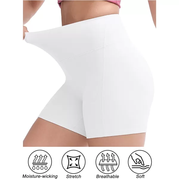THE GYM PEOPLE Womens Workout Yoga Shorts High Waist Tummy Control Athletic Running Biker Shorts 5quotWhite