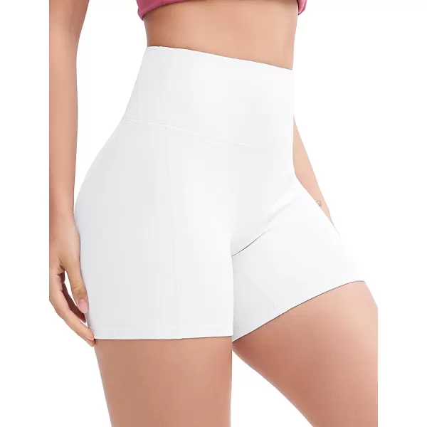 THE GYM PEOPLE Womens Workout Yoga Shorts High Waist Tummy Control Athletic Running Biker Shorts 5quotWhite