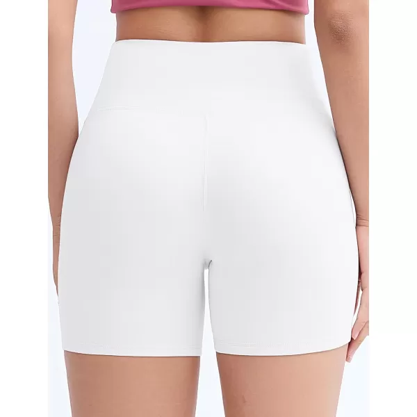 THE GYM PEOPLE Womens Workout Yoga Shorts High Waist Tummy Control Athletic Running Biker Shorts 5quotWhite