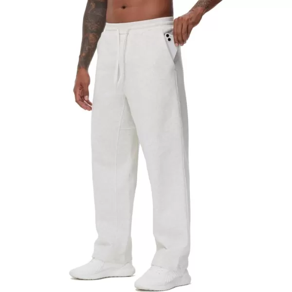 THE GYM PEOPLE Mens Baggy Fleece Workout Sweatpants with Pockets Drawstring Lounge Athletic Running PantsHeather White